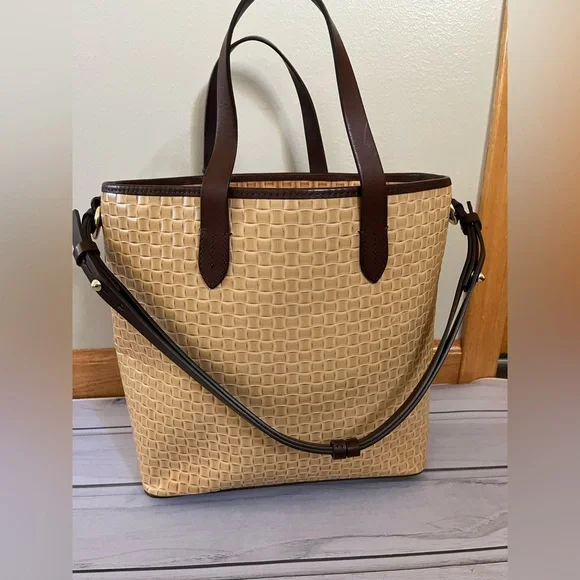 New Dooney & Bourke Lilliana natural brown woven leather strap handle tote purse - Picture 5 of 15